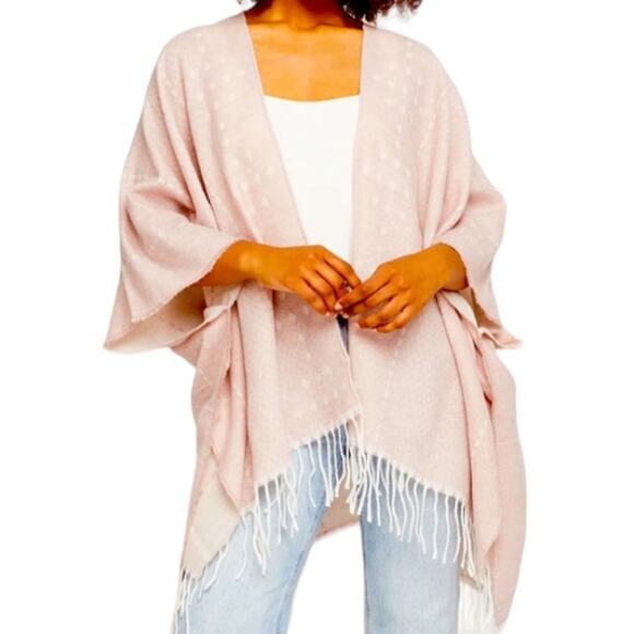 Gentle Fawn Blush Pink & White Hermosa Fringed Reversible Wrap, Size M/L - Picture 2 of 9